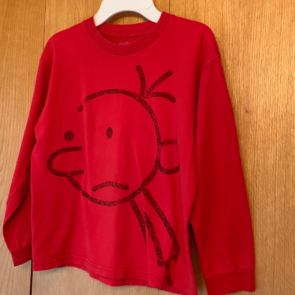 Diary of a Wimpy Kid Greg Hefley long sleeve cotton tee shirt red no side seams